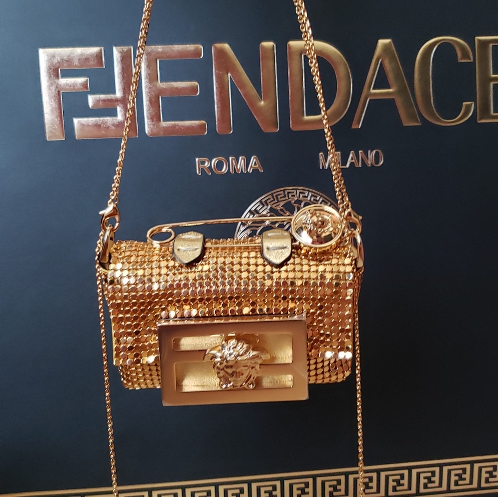 Fendace Nano Baguette Micro Bag Charm Gold Medusa Fendi x Versace
